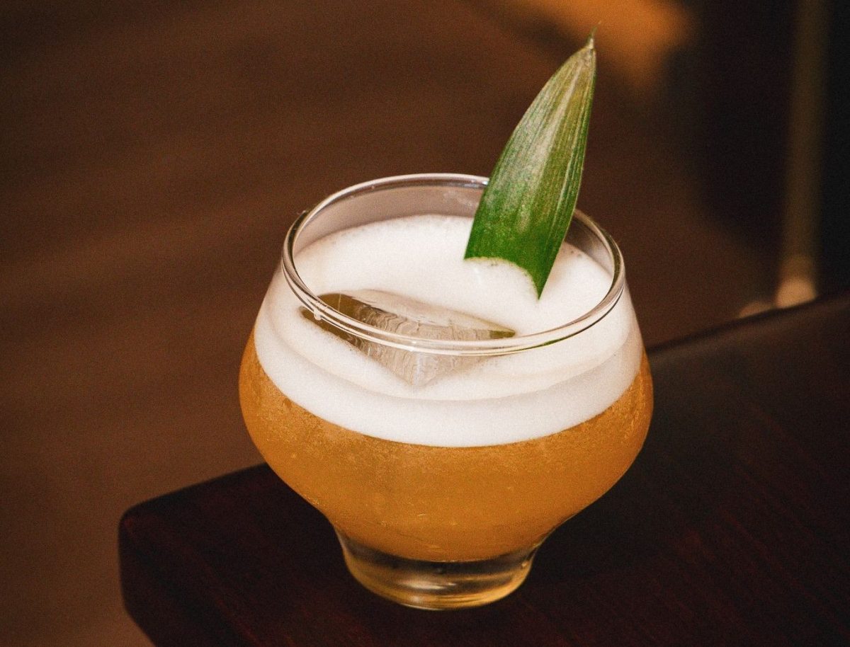 cocktail bar near New York featuring the Alma Dorada signature cocktail at Le Basque French Vegan Restaurant